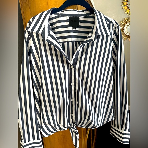 Alex Marie Navy and White Stripped Crop Top - Picture 2 of 6